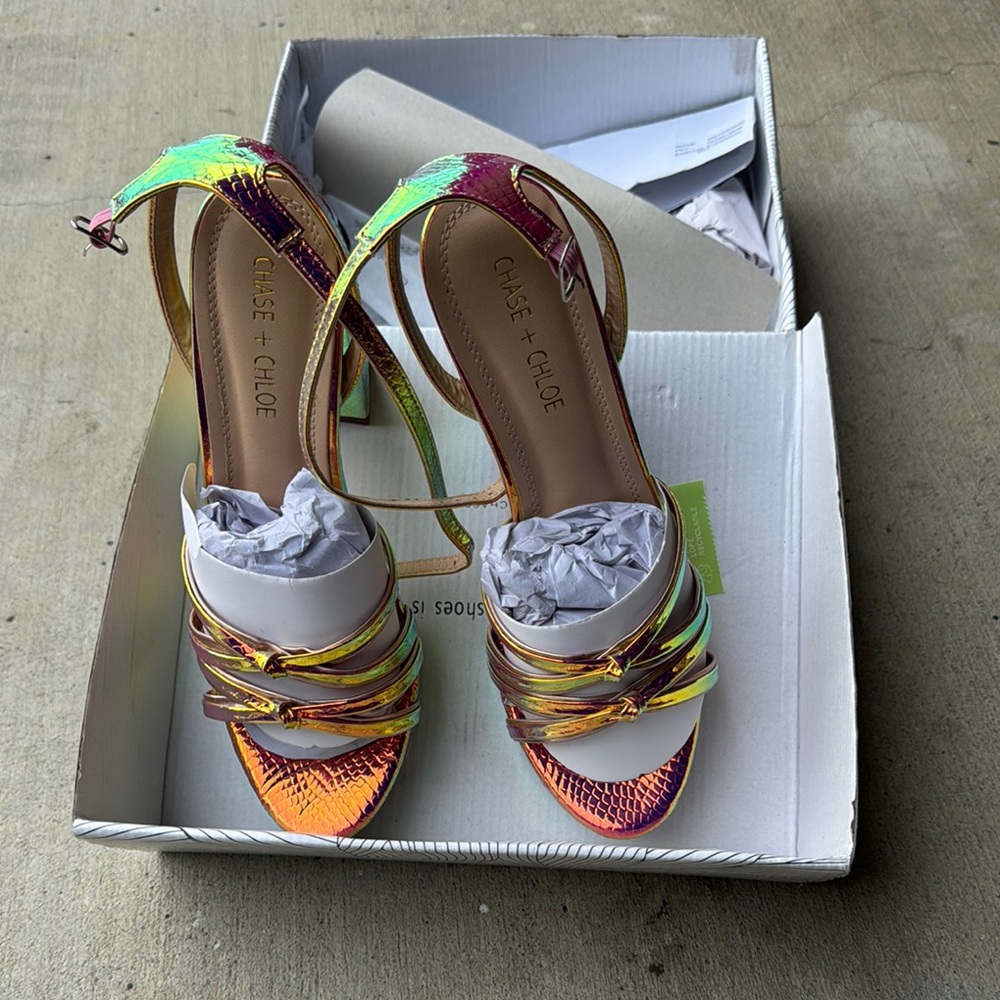 Chase + Chloe Red and Orange Heels with Ankle Strap